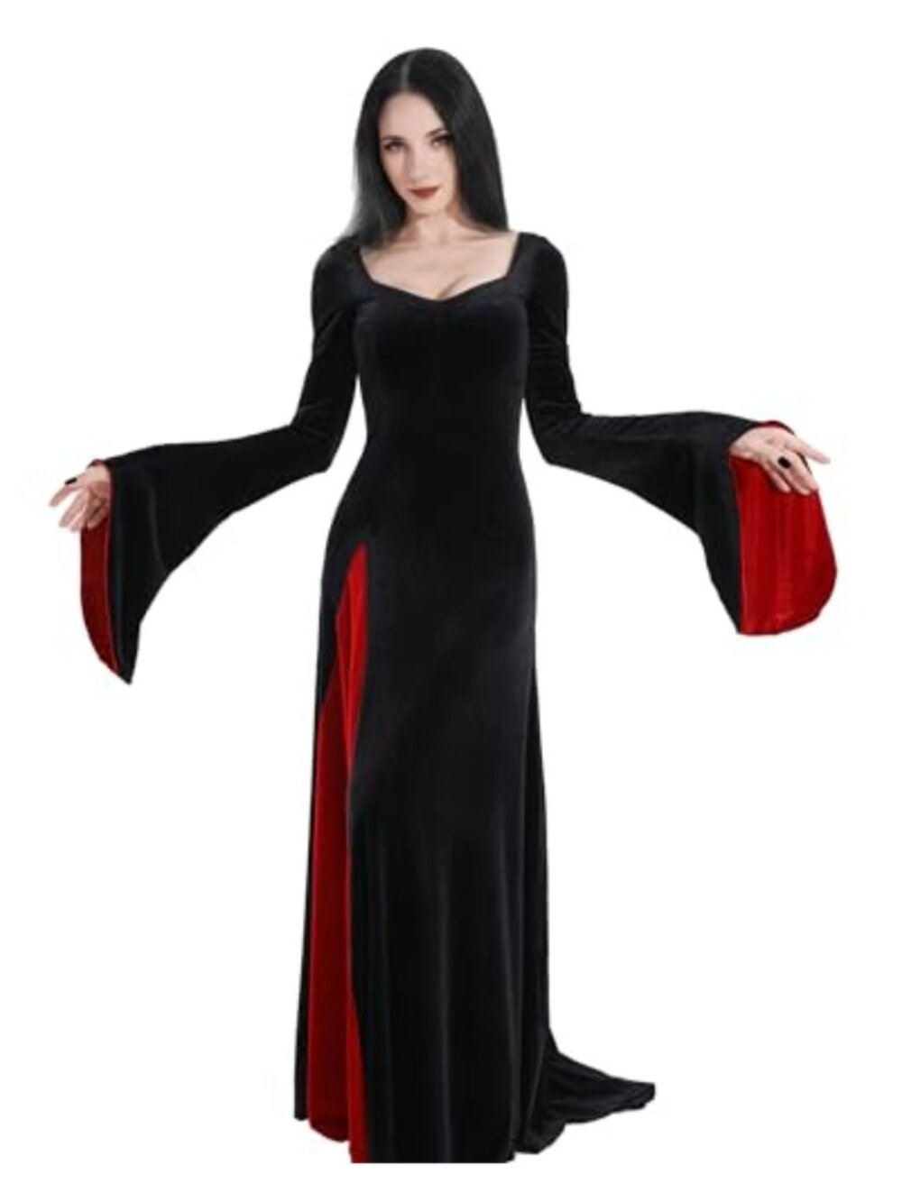 Velvet Maxi Dress Long Sleeve Gothic Halloween Costume Cosplay Fishtail
